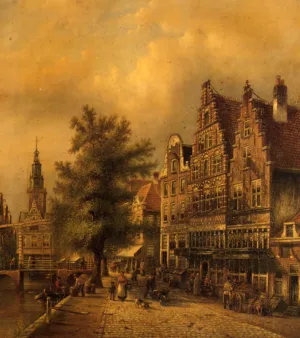 A Busy Dutch Street Oil painting by Johannes Franciscus Spohler