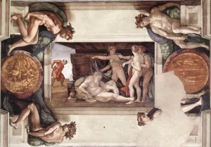 Drunkenness of Noah with Ignudi and Medallions by Michelangelo Oil Painting